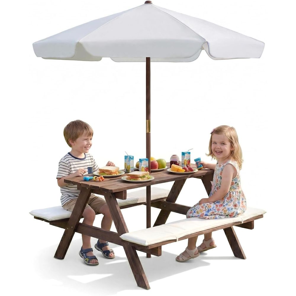 Kids Outdoor Umbrella - Outdoor Wooden Kids Picnic Table Set
