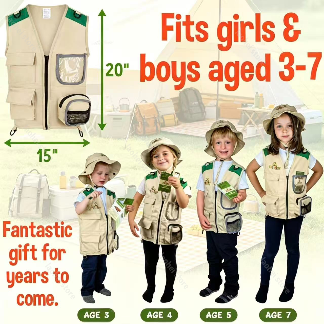 Outdoor Games For Kids - Kids Explorer Vest and Hat Costume