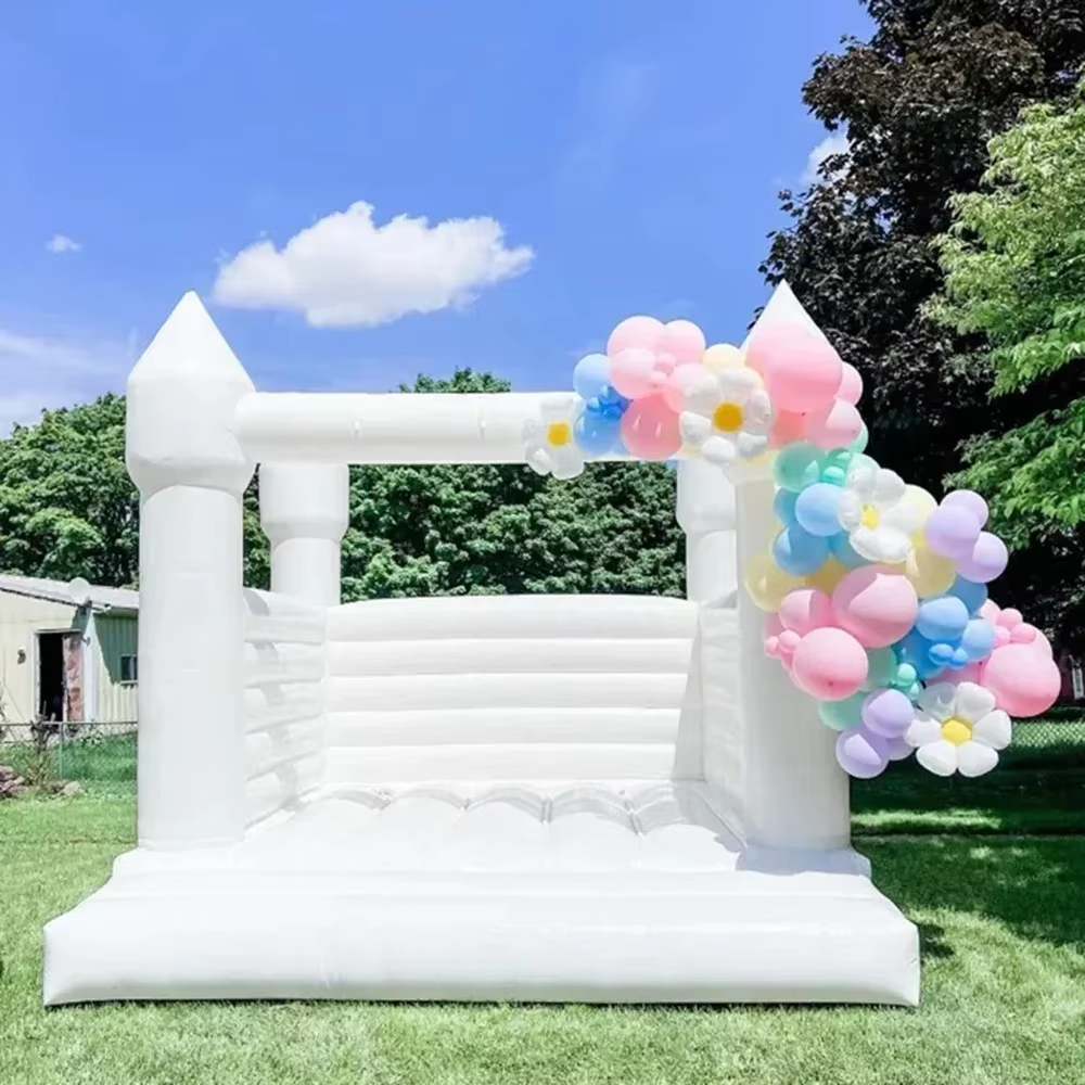 Kids Outdoor Jumping - White Inflatable Bounce House Jumper Bouncy