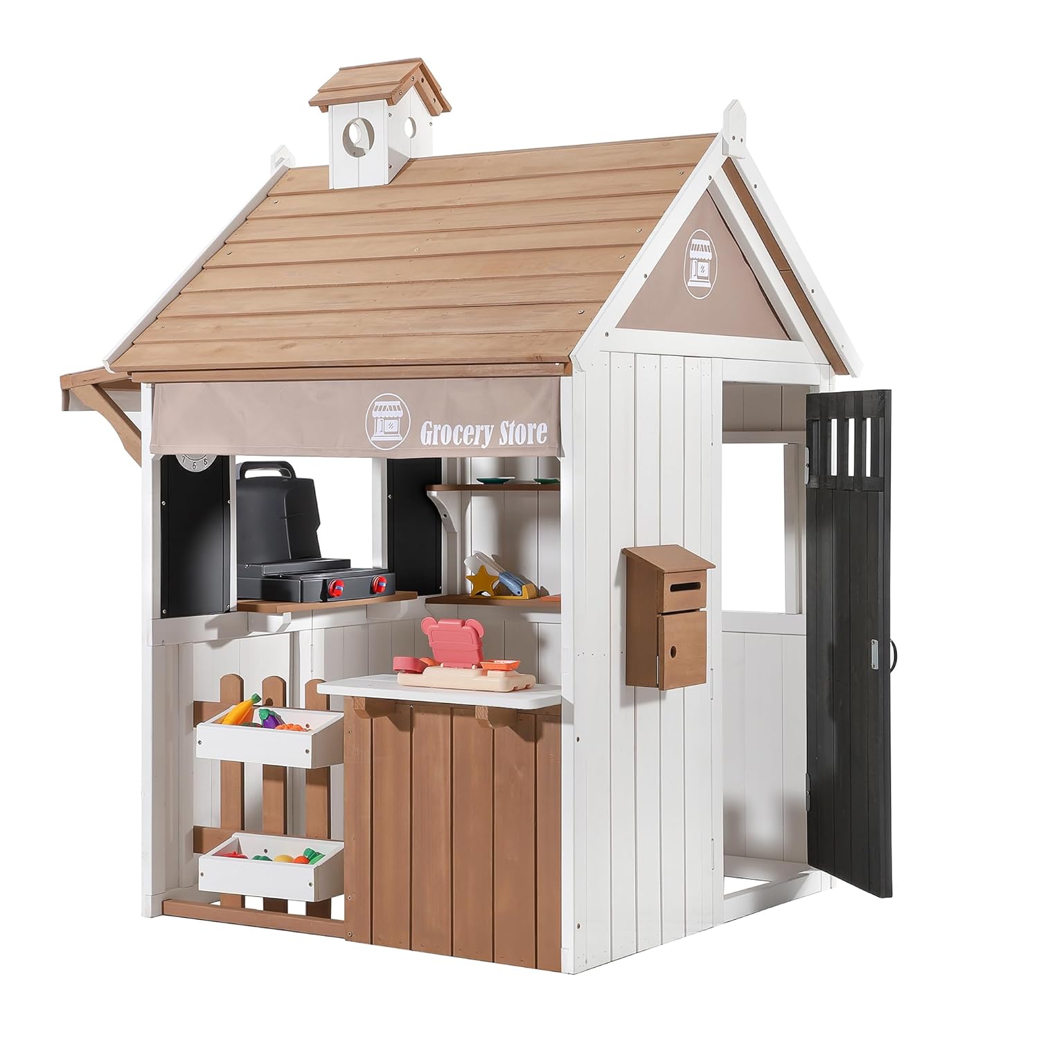 Kids Outdoor Chalkboard - 2-in-1 Cedar Wooden Kids Outdoor Playhouse
