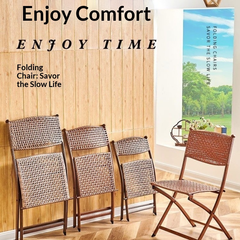 Kids Outdoor Folding Chair - Portable Folding Rattan Dining Chair Stool