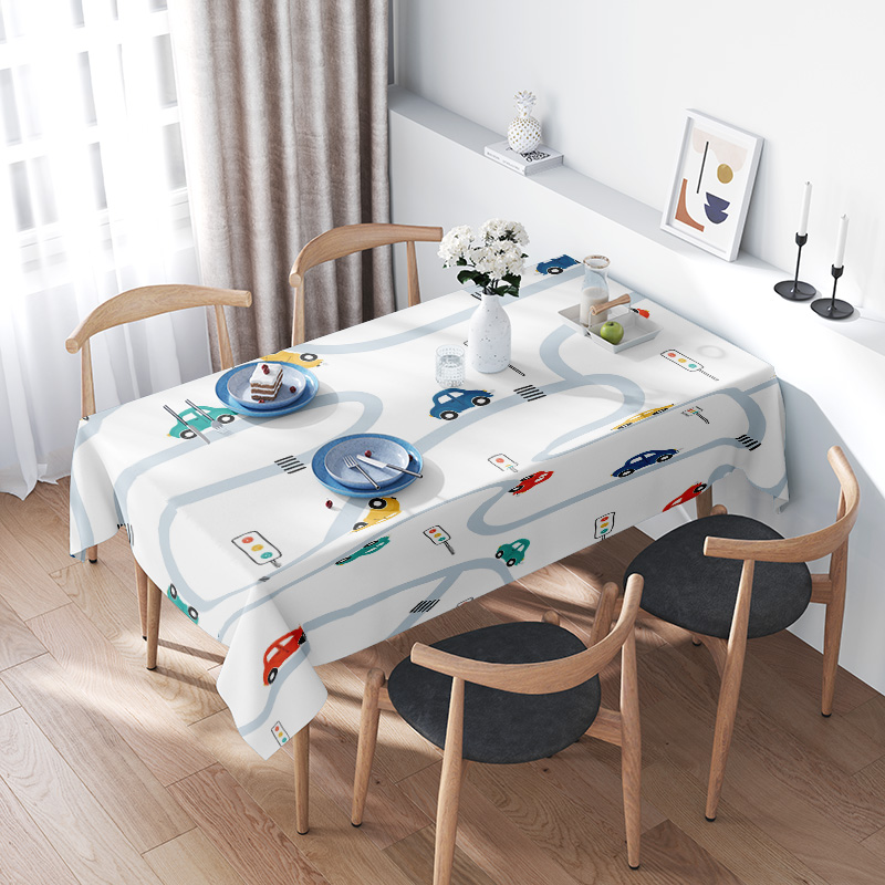 Kids Outdoor Dining Table - Kid's Tablecloth Blue Race Track Design