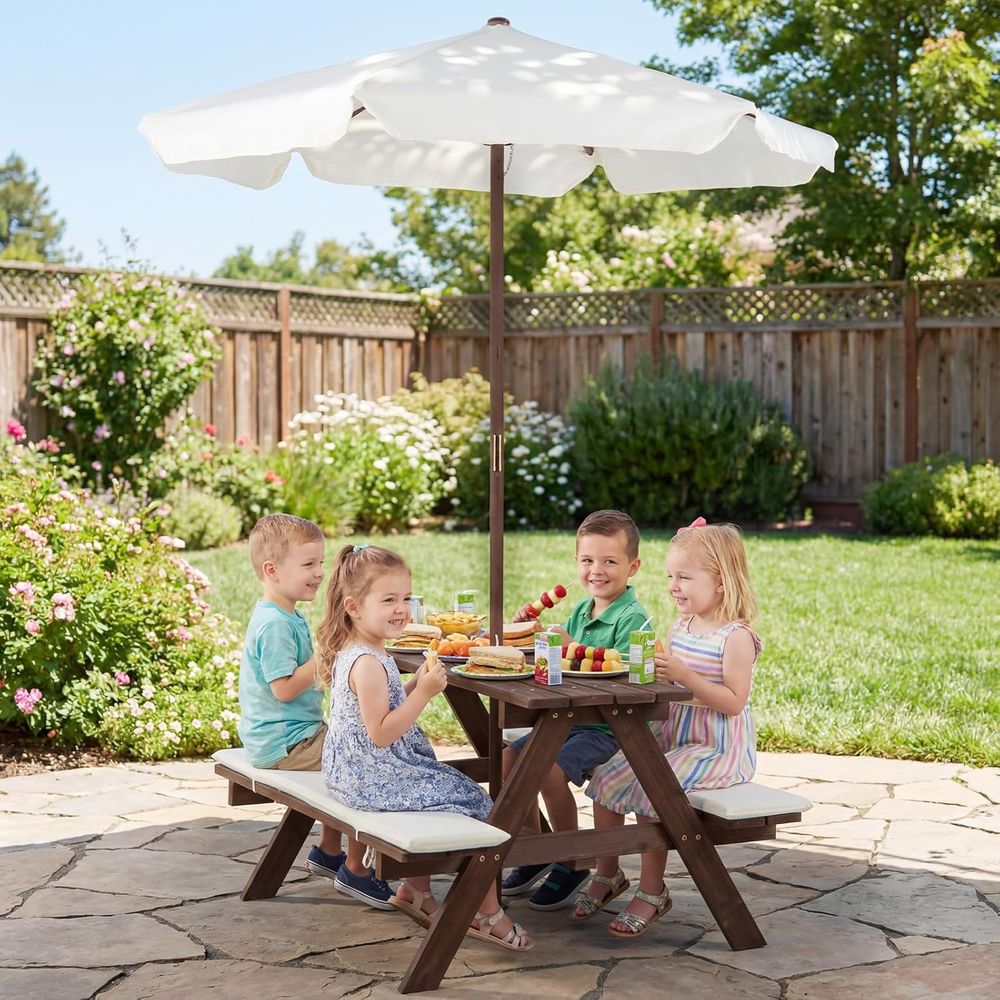 Outdoor Wooden Kids Picnic Tab - مراجعة Kids Outdoor Umbrella وسعره