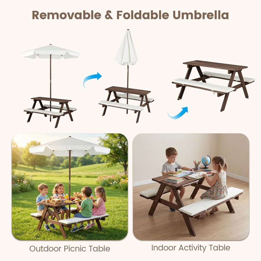 Outdoor Wooden Kids Picnic Tab - مراجعة Kids Outdoor Umbrella وسعره