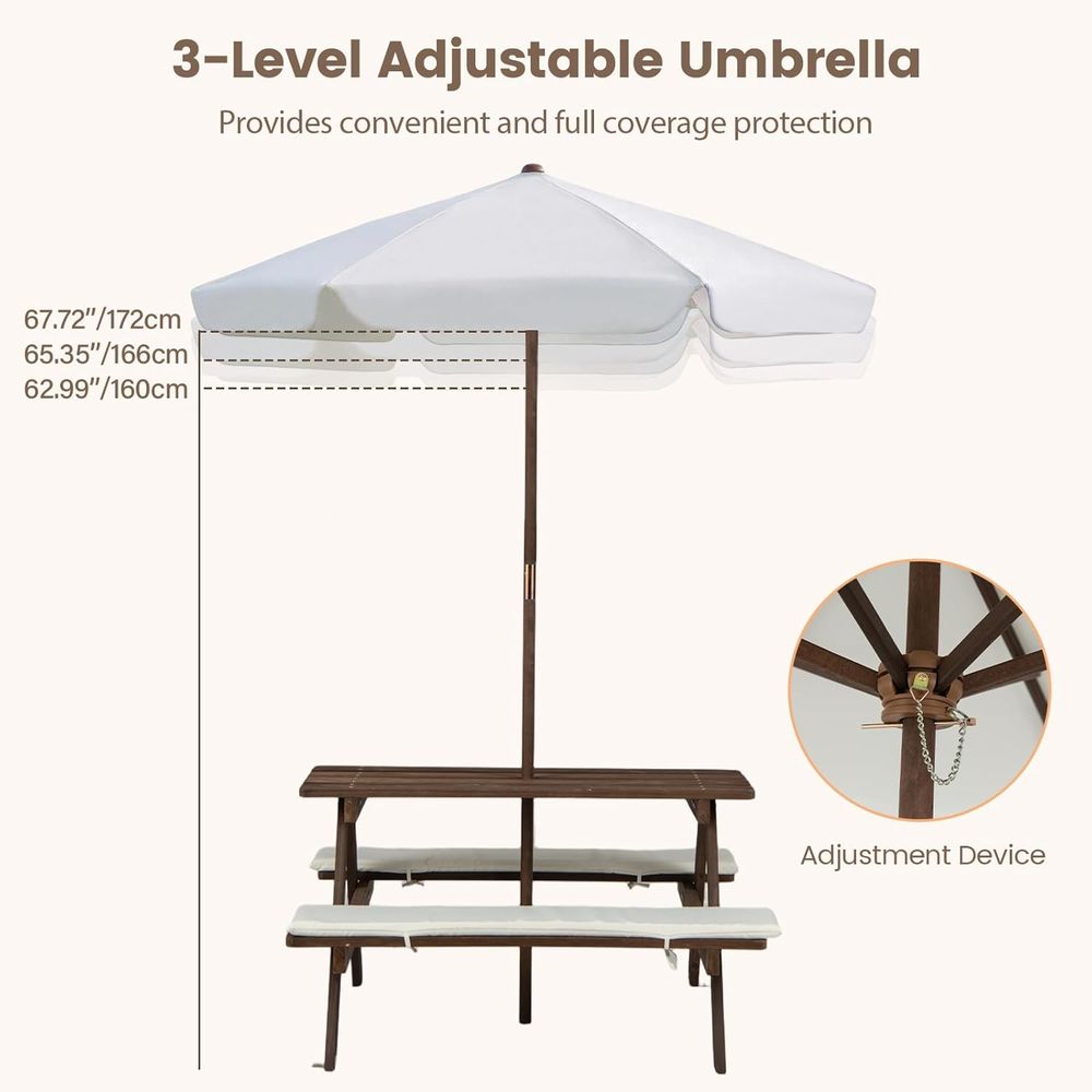 Outdoor Wooden Kids Picnic Tab - مراجعة Kids Outdoor Umbrella وسعره