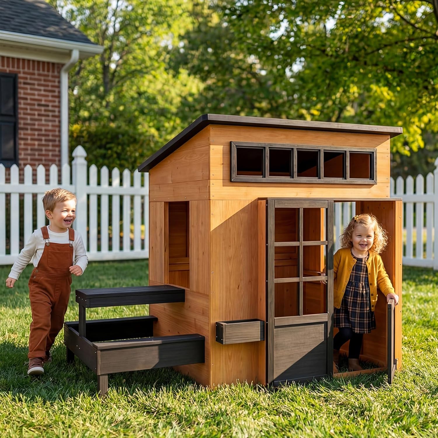 Fir Wooden Kids Playhouse with - مراجعة Kids Outdoor Chalkboard وسعره