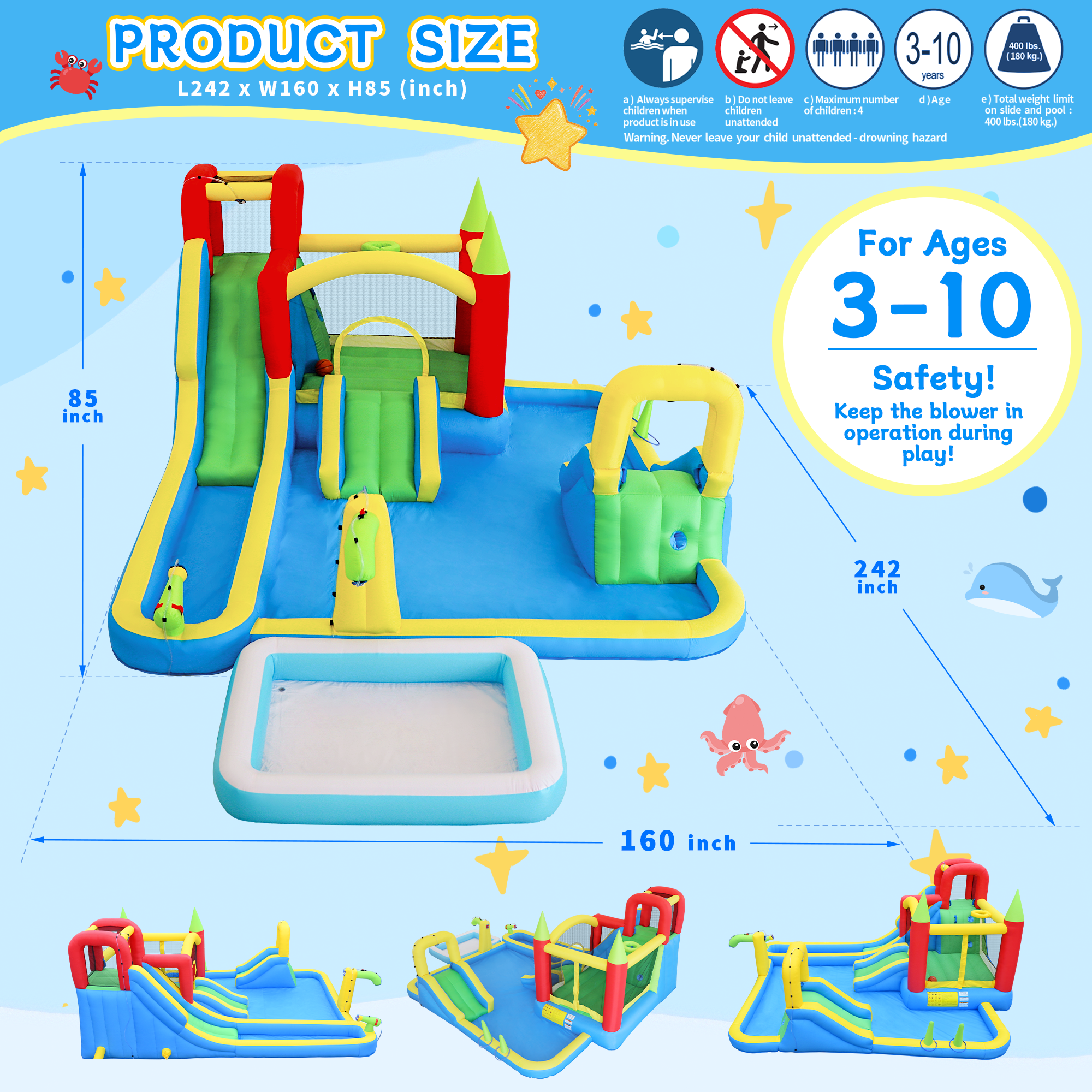 11-in-1 Inflatable Water Slide - مراجعة Kids Outdoor Climbing Wall وسعره