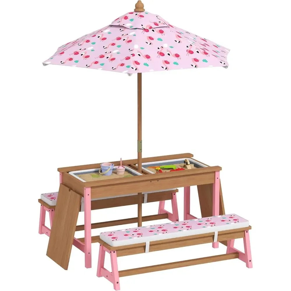 Wooden Picnic Table Set with U - مراجعة Kids Outdoor Umbrella وسعره