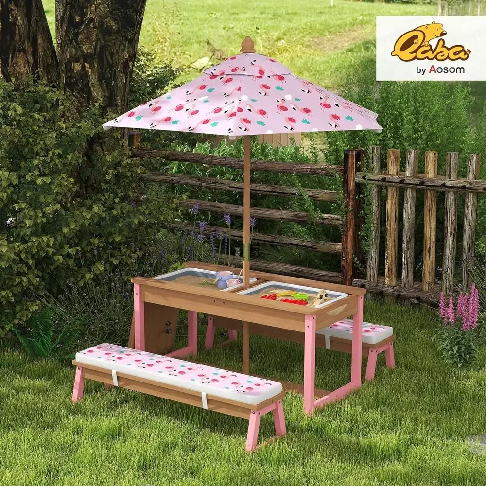 Wooden Picnic Table Set with U - مراجعة Kids Outdoor Umbrella وسعره
