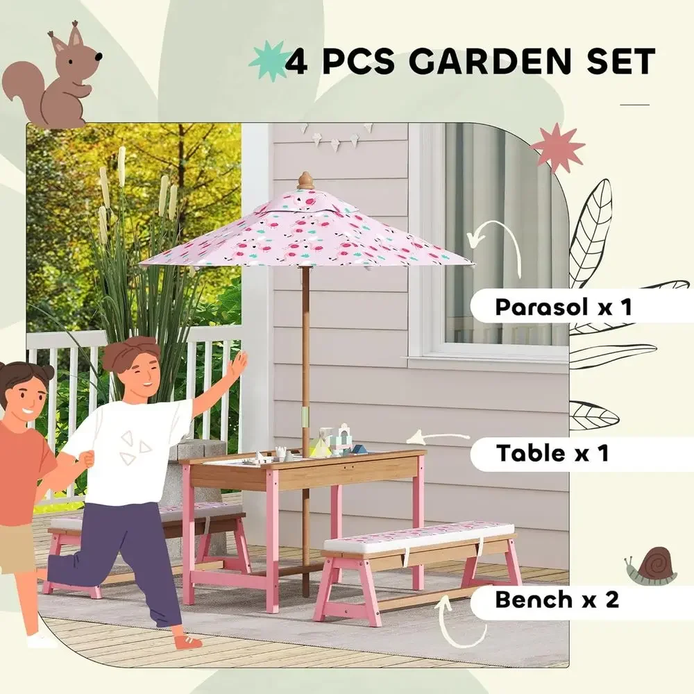 Wooden Picnic Table Set with U - مراجعة Kids Outdoor Umbrella وسعره