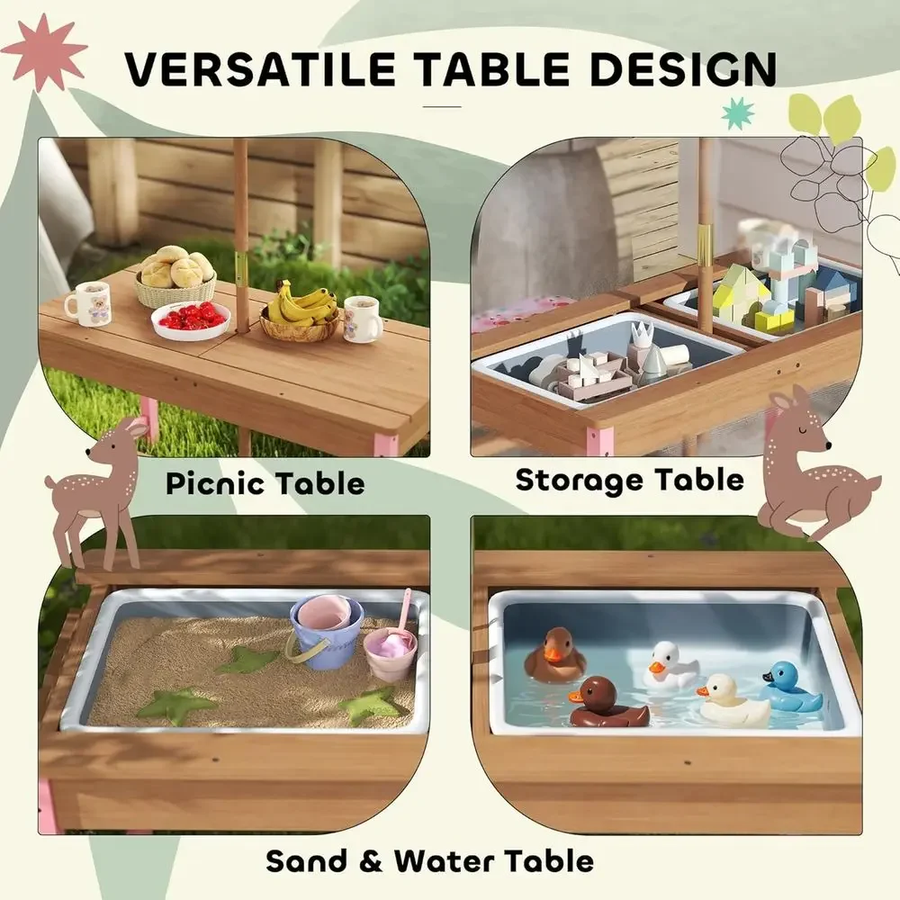 Wooden Picnic Table Set with U - مراجعة Kids Outdoor Umbrella وسعره