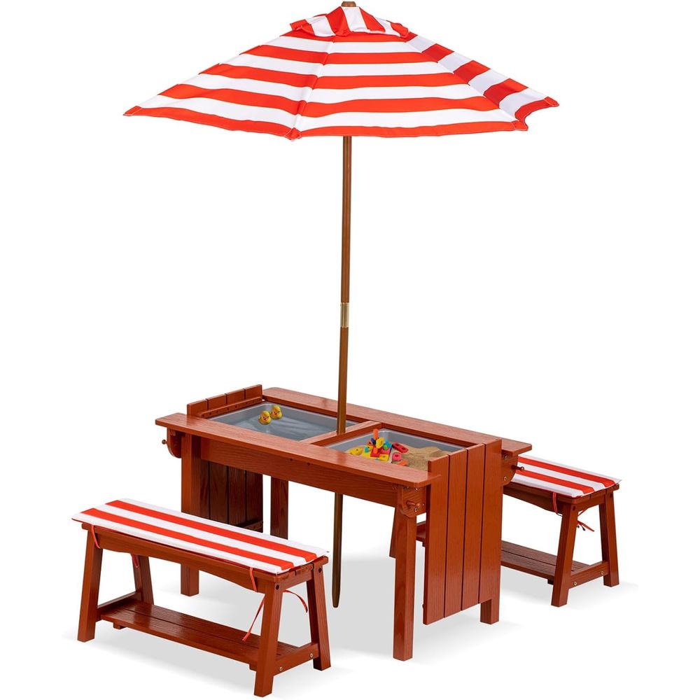 Outdoor Wooden Kids Picnic Tab - مراجعة Kids Outdoor Umbrella وسعره