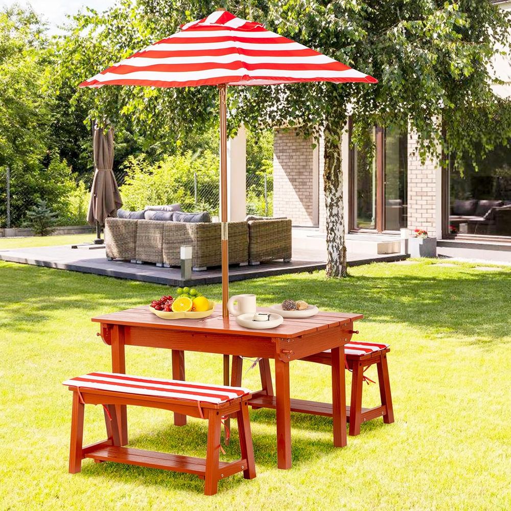 Outdoor Wooden Kids Picnic Tab - مراجعة Kids Outdoor Umbrella وسعره