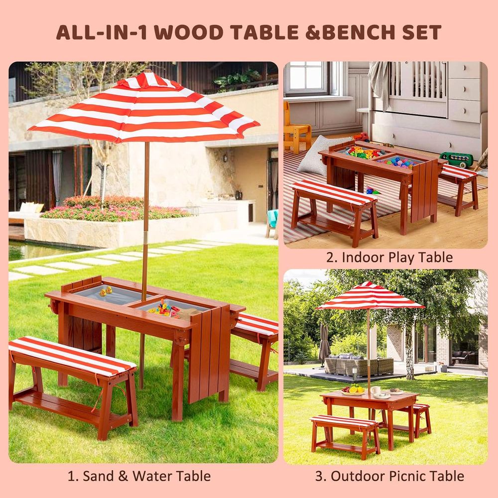 Outdoor Wooden Kids Picnic Tab - مراجعة Kids Outdoor Umbrella وسعره