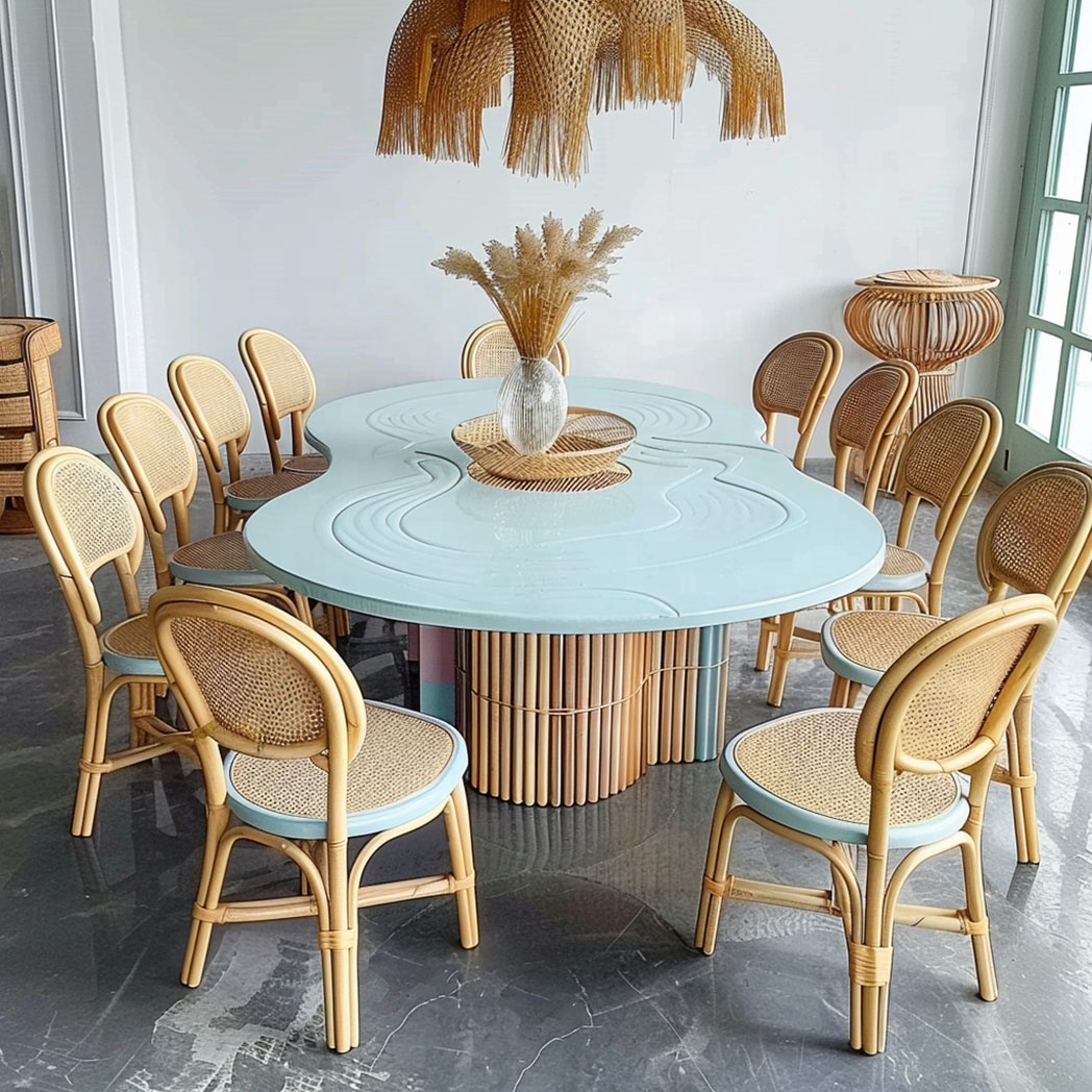 io-Pastel Blue Wavy Rattan Din - مراجعة Kids Outdoor Dining Table وسعره