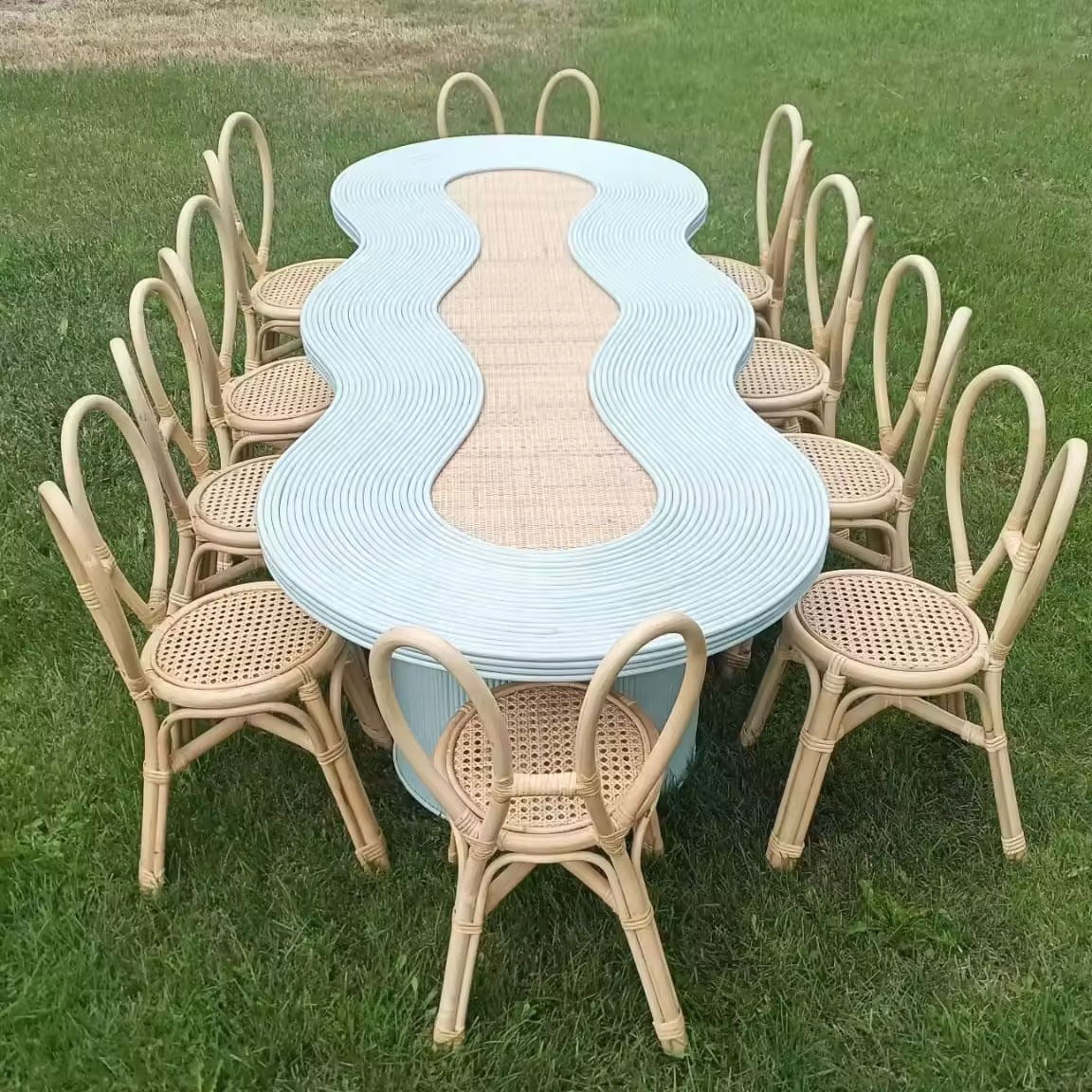 io-Pastel Blue Wavy Rattan Din - مراجعة Kids Outdoor Dining Table وسعره