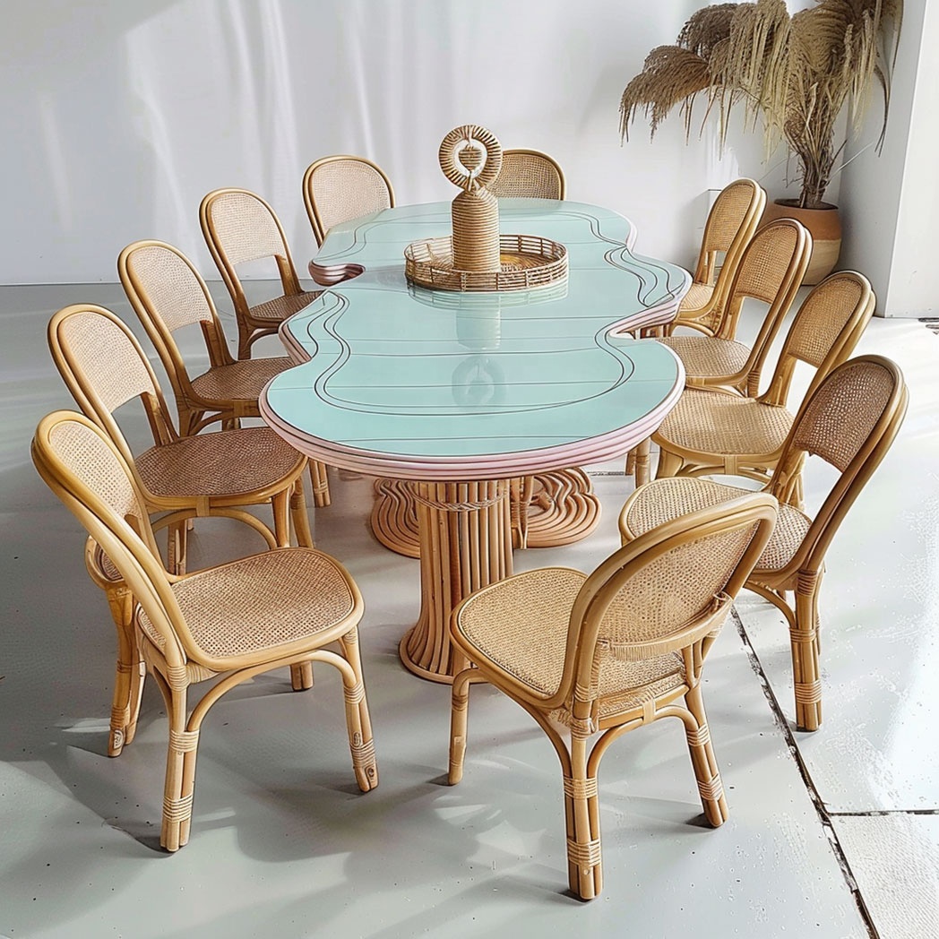 io-Pastel Blue Wavy Rattan Din - مراجعة Kids Outdoor Dining Table وسعره