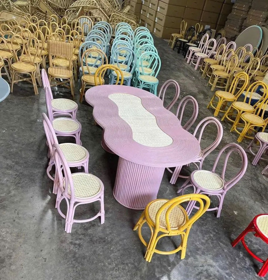 io-Pastel Blue Wavy Rattan Din - مراجعة Kids Outdoor Dining Table وسعره