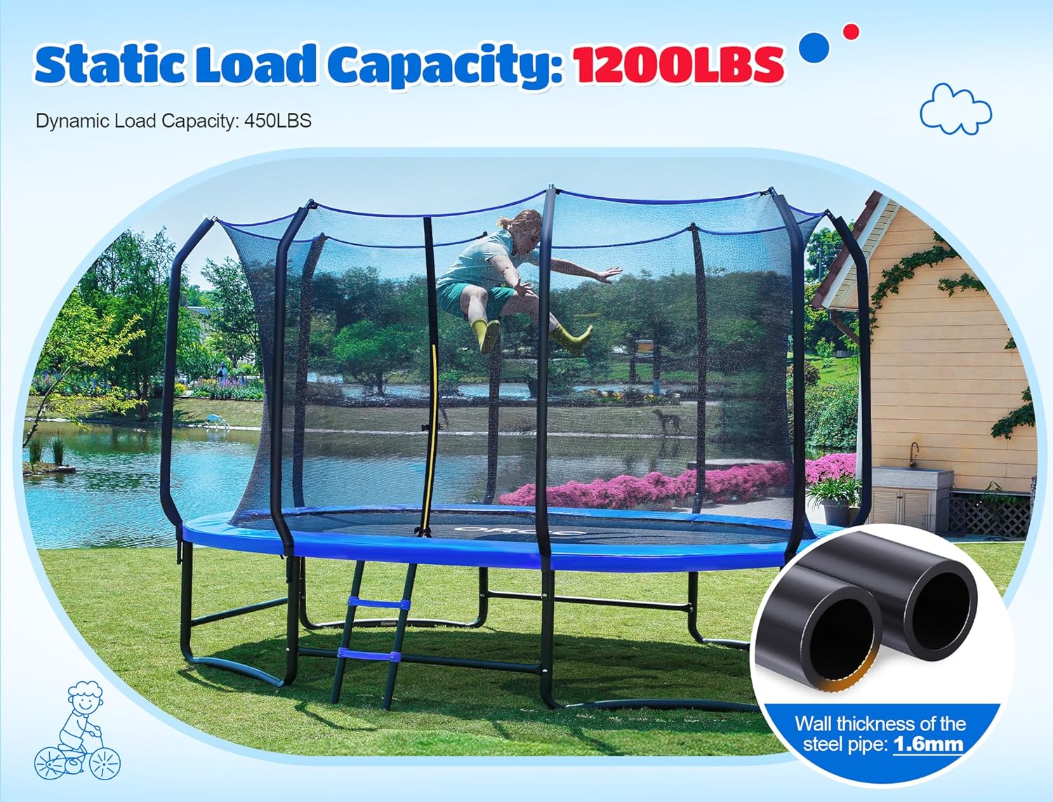 Oval Outdoor Trampoline with S - مراجعة Kids Outdoor Net وسعره