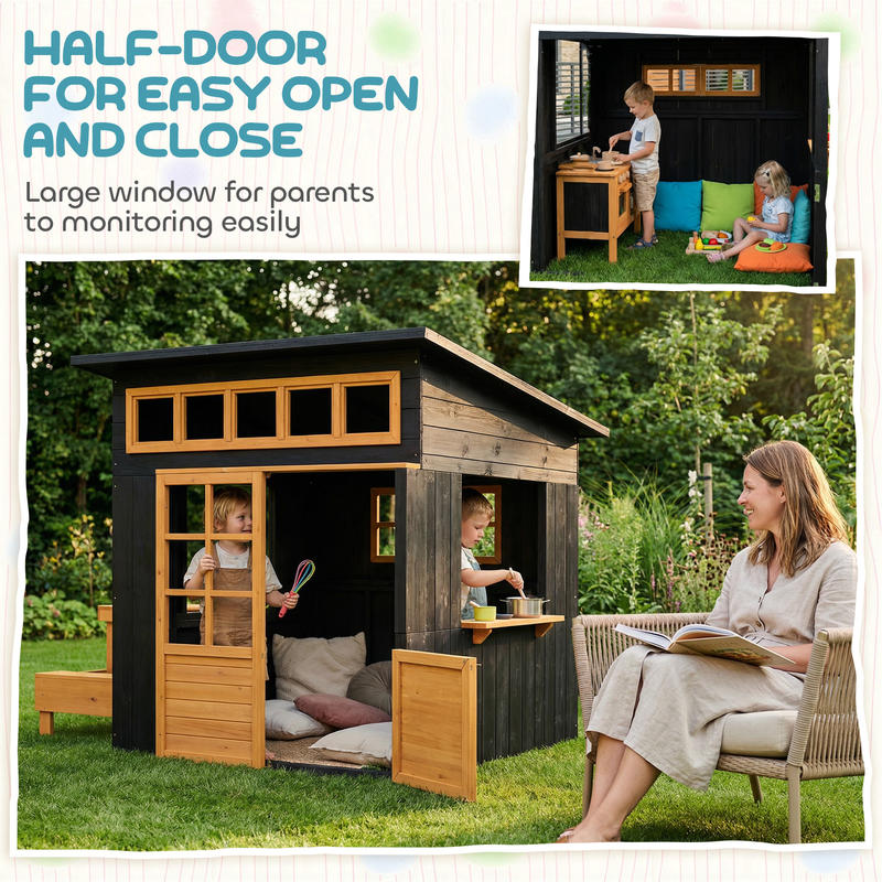 Qaba Outdoor Playhouse, Wooden - مراجعة Kids Outdoor Chalkboard وسعره