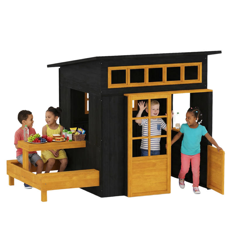 Qaba Outdoor Playhouse, Wooden - مراجعة Kids Outdoor Chalkboard وسعره