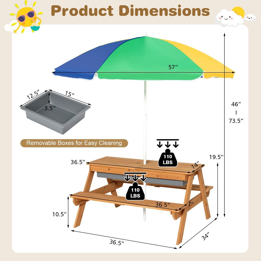 Kids Picnic Table, 4 in 1 Ceda - مراجعة Kids Outdoor Umbrella وسعره