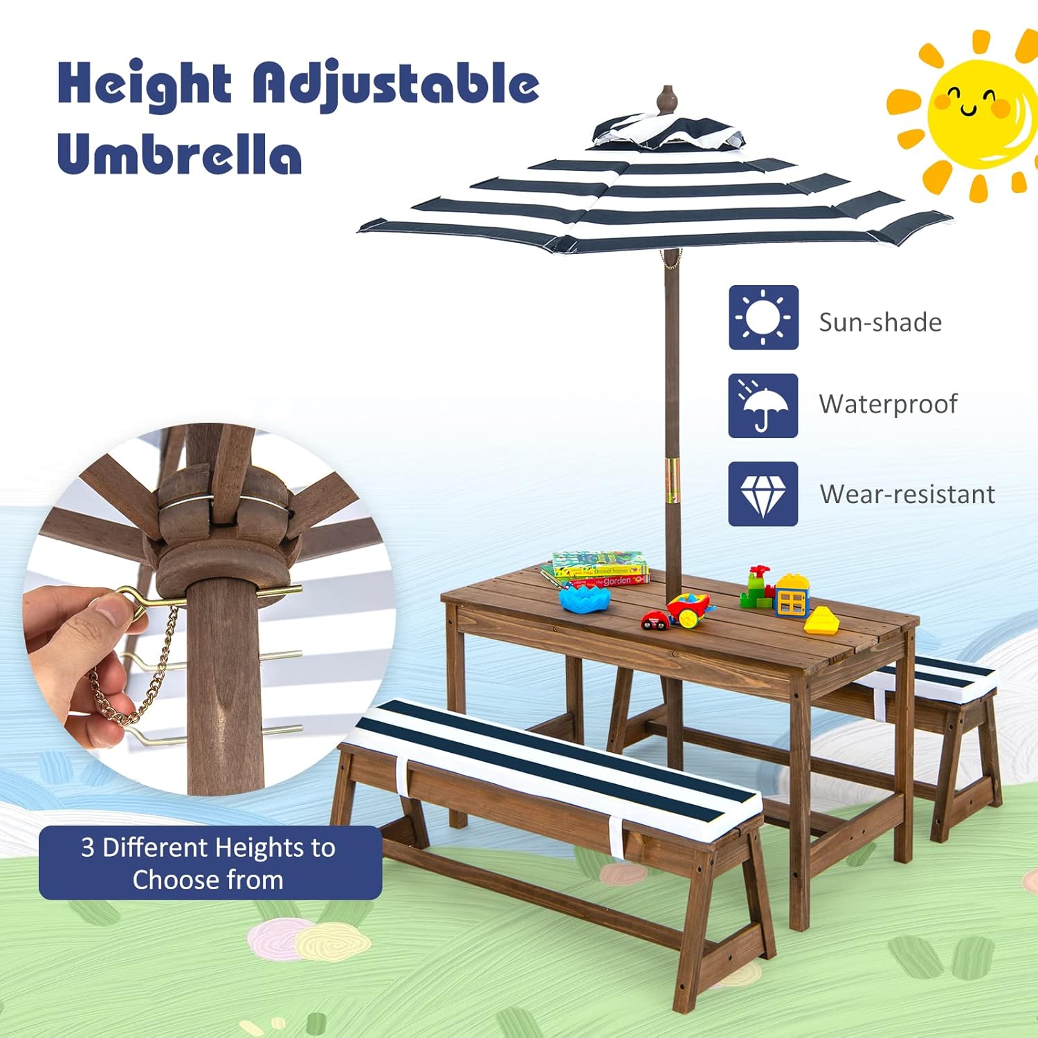 Height Adjustable Wooden Kids  - مراجعة Kids Outdoor Umbrella وسعره