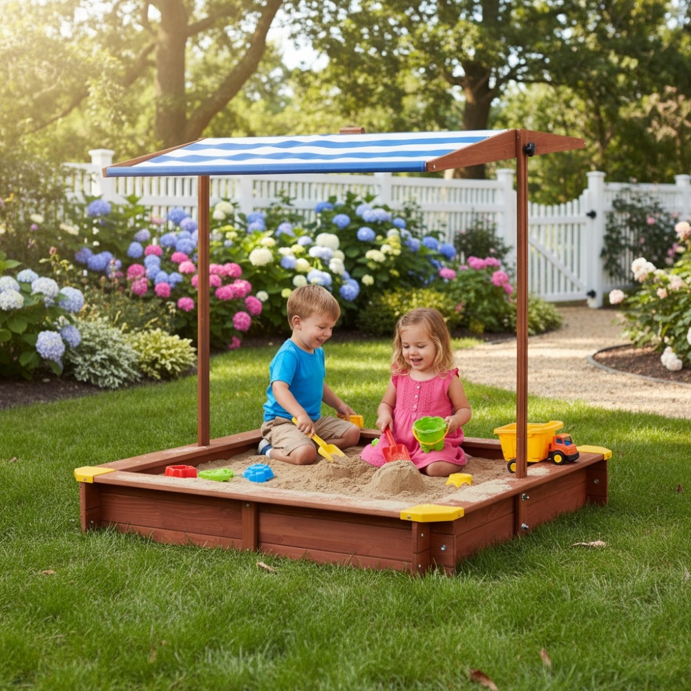 Wooden Kids Picnic Table, Sand - مراجعة Kids Outdoor Umbrella وسعره
