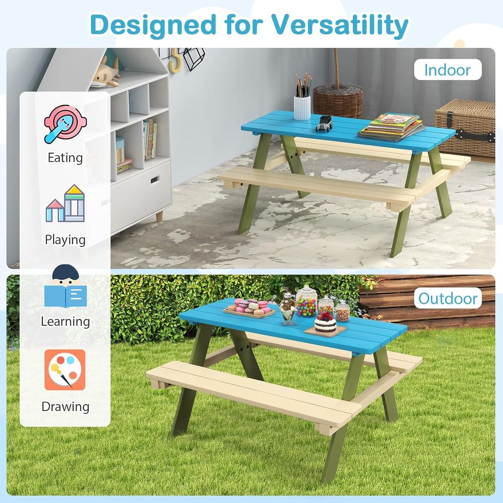 Acacia Wood Picnic Table and B - مراجعة Kids Outdoor Garden Set وسعره