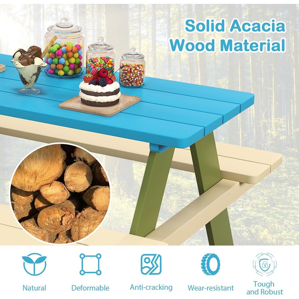 Acacia Wood Picnic Table and B - مراجعة Kids Outdoor Garden Set وسعره