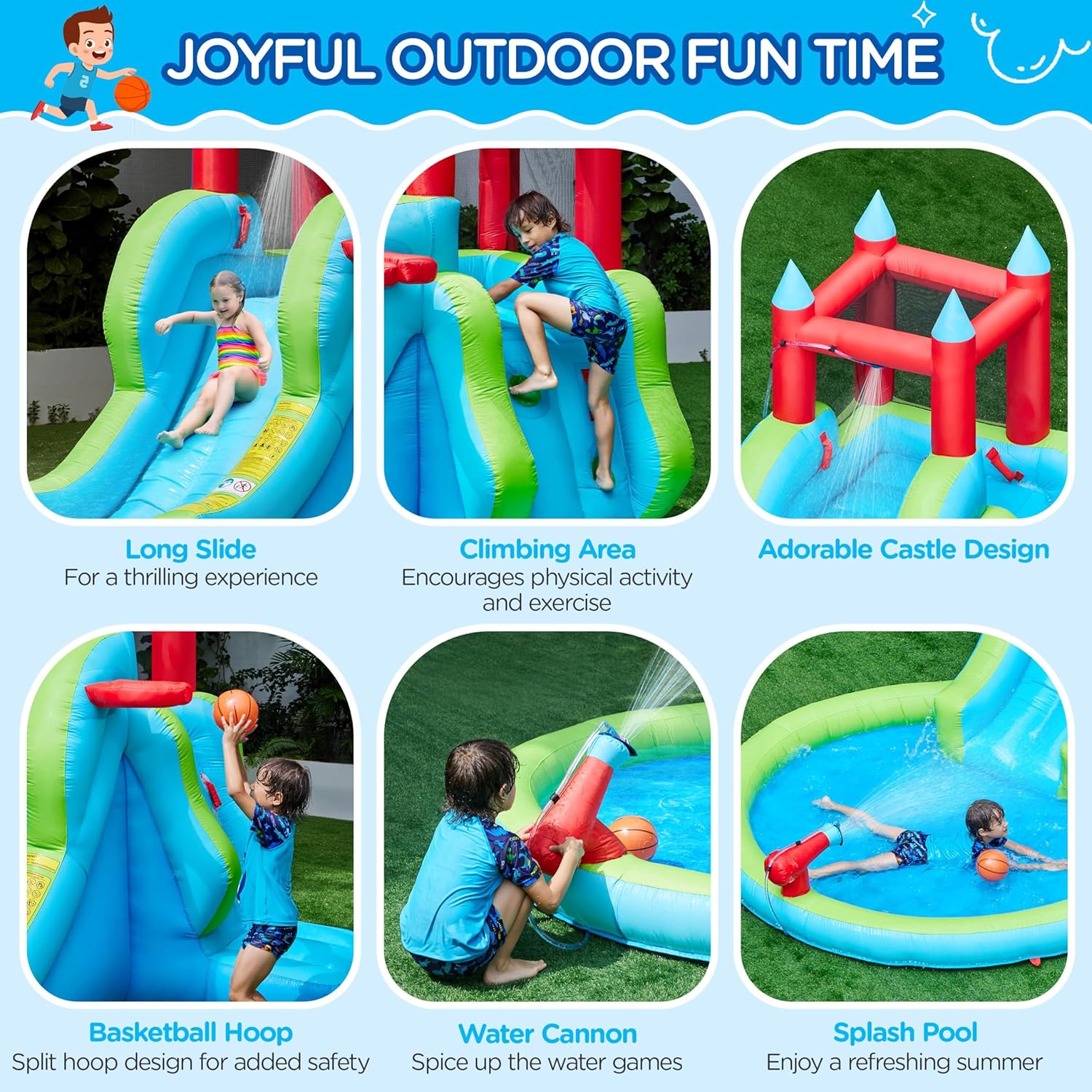 Inflatable Water Slide, 5-in-1 - مراجعة Kids Outdoor Climbing Wall وسعره