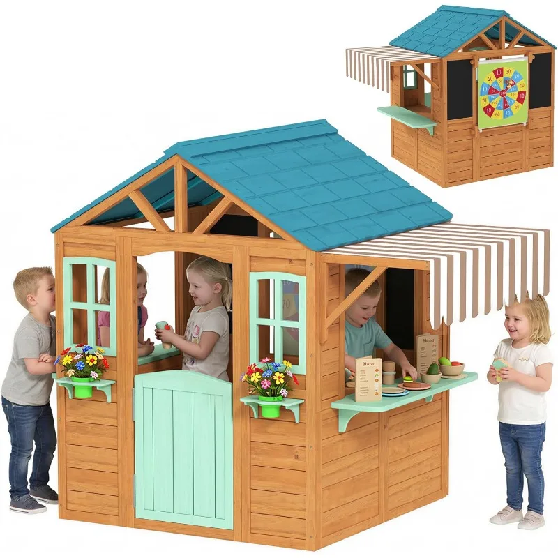 Qaba Outdoor Playhouse, Wood K - مراجعة Kids Outdoor Chalkboard وسعره