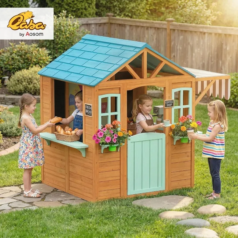 Qaba Outdoor Playhouse, Wood K - مراجعة Kids Outdoor Chalkboard وسعره