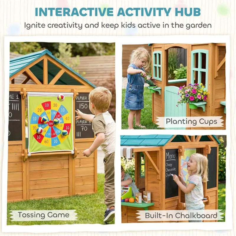 Qaba Outdoor Playhouse, Wood K - مراجعة Kids Outdoor Chalkboard وسعره